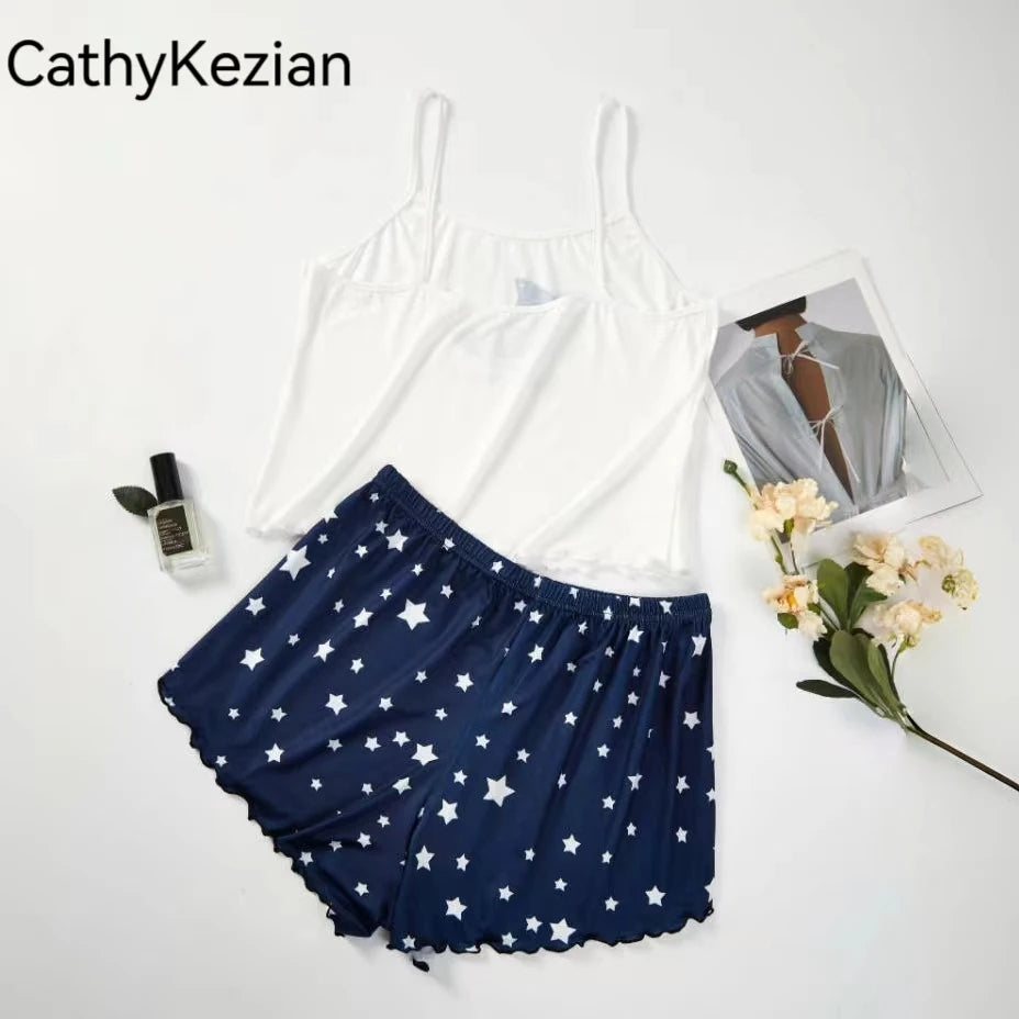 Moon Star Print Short-Sleeved Tee & Shorts Set