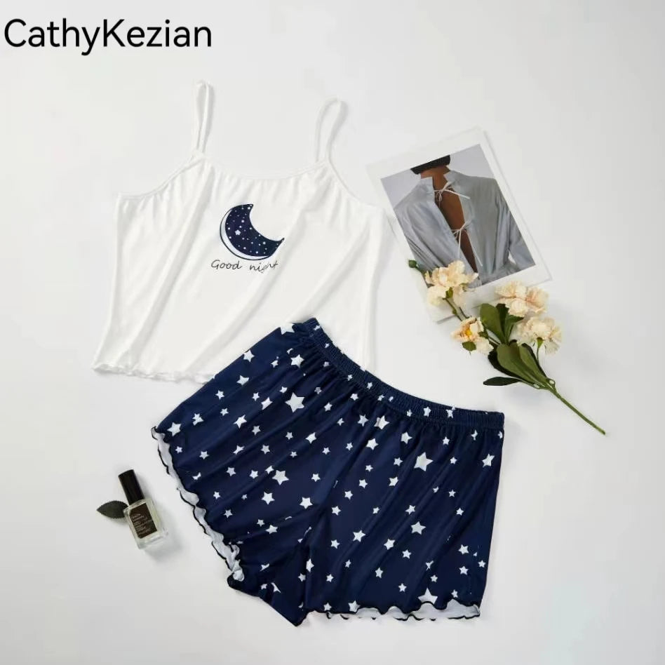 Moon Star Print Short-Sleeved Tee & Shorts Set