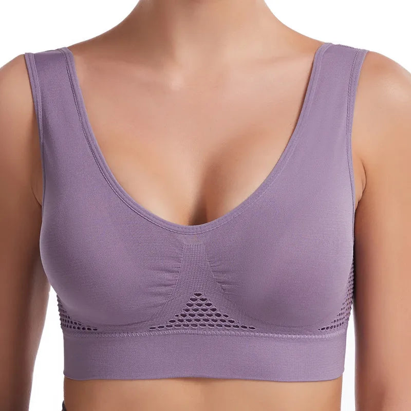 Women Sports Bra Crop Top Fitness Gym Runing Sportswear Wireless Hollow Mesh Yoga Bra Sports Underwear Push Up