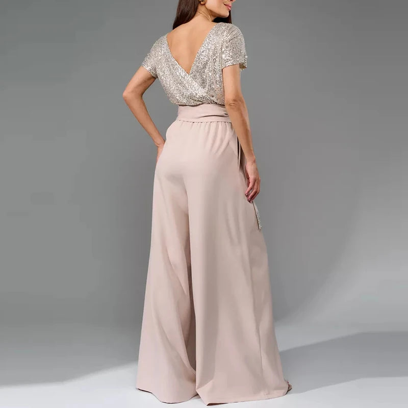 Sequin Patchwork Commuting Jumpsuit