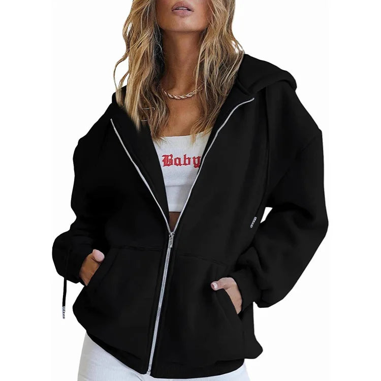 Women Zip Up Pockets Sweatshirt