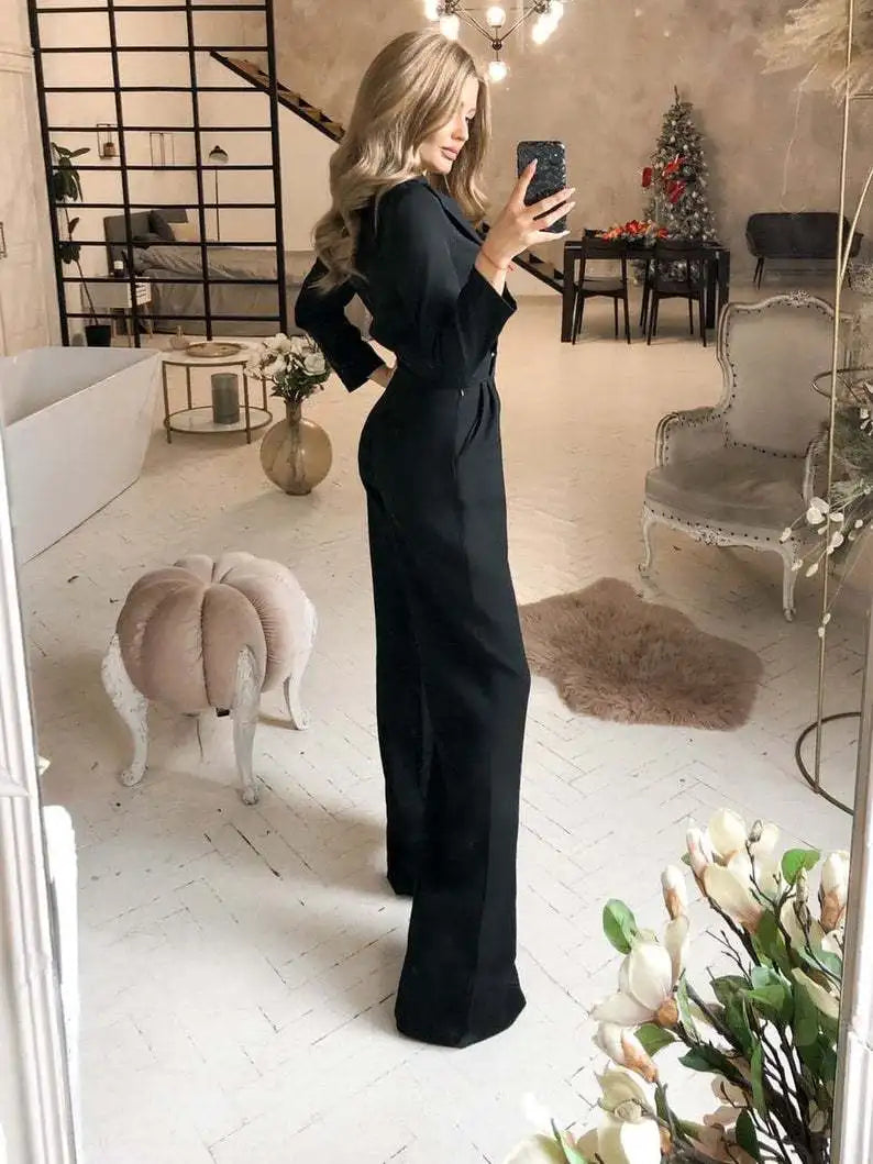 Long Sleeve Wide Leg Pants Elegant Romper Jumpsuits