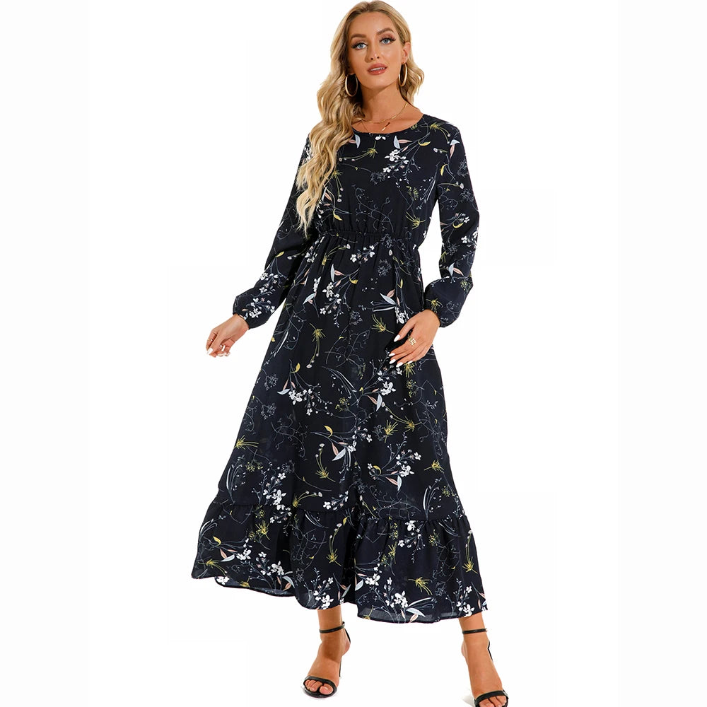 Bohemian Women Maxi Long Sleeve High Waist Beach Dress