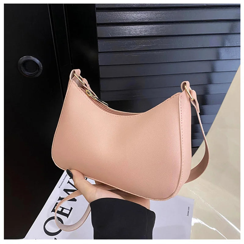 Retro Solid Color PU Leather Underarm Bag