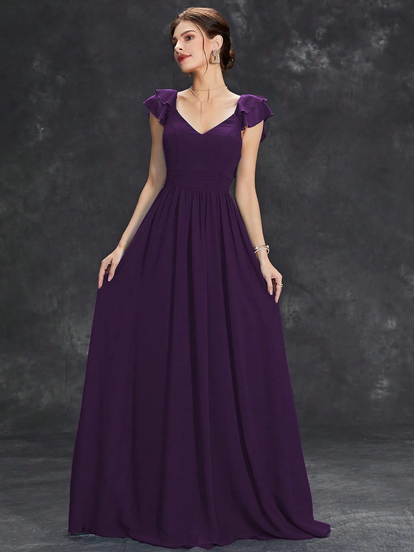 Ruffle lace Extra long evening gown