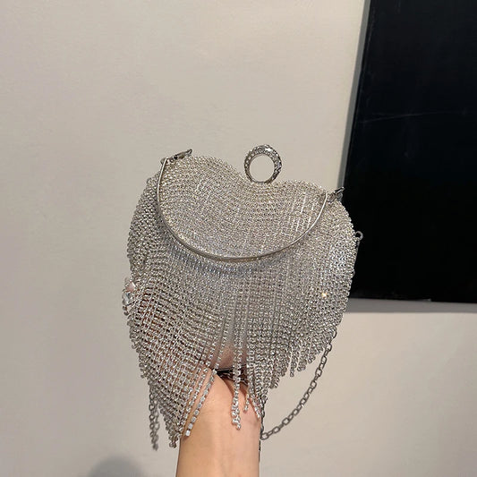 Partywear Handmade Diamond Heart Handbag