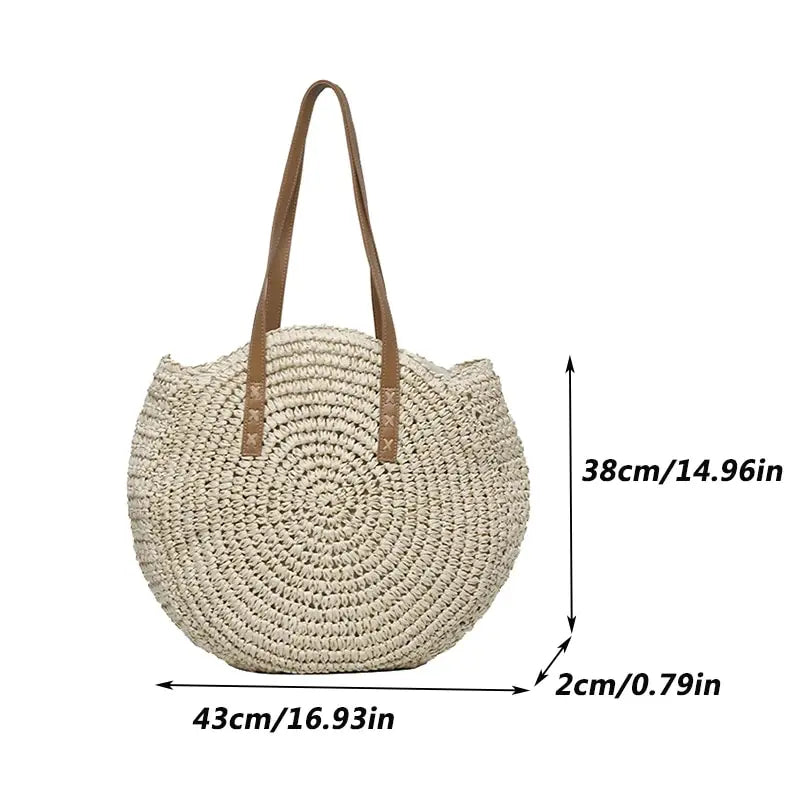 Round Straw Women Vacation Woven Beach Shoulder Bag