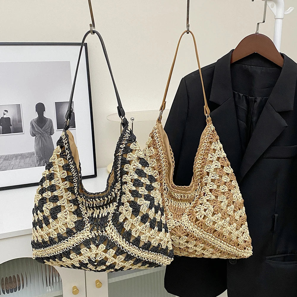 Hollow Straw Beach Bag Handmade Woven Shoulder Bag