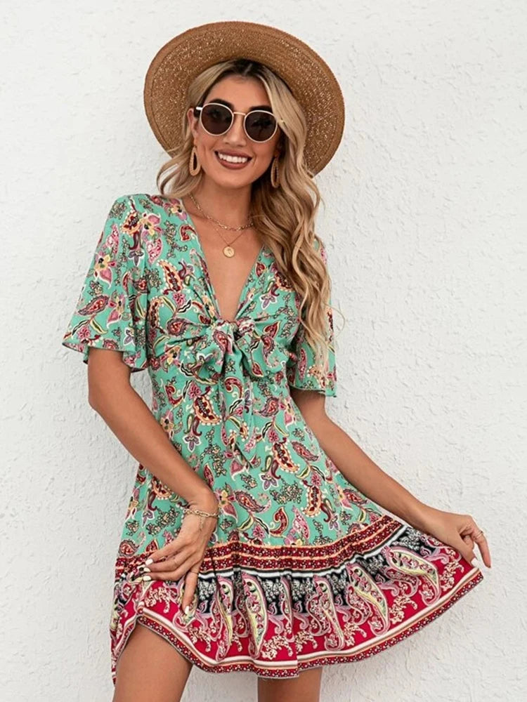 Boho Flounce Sleeves Chic Mini Dress