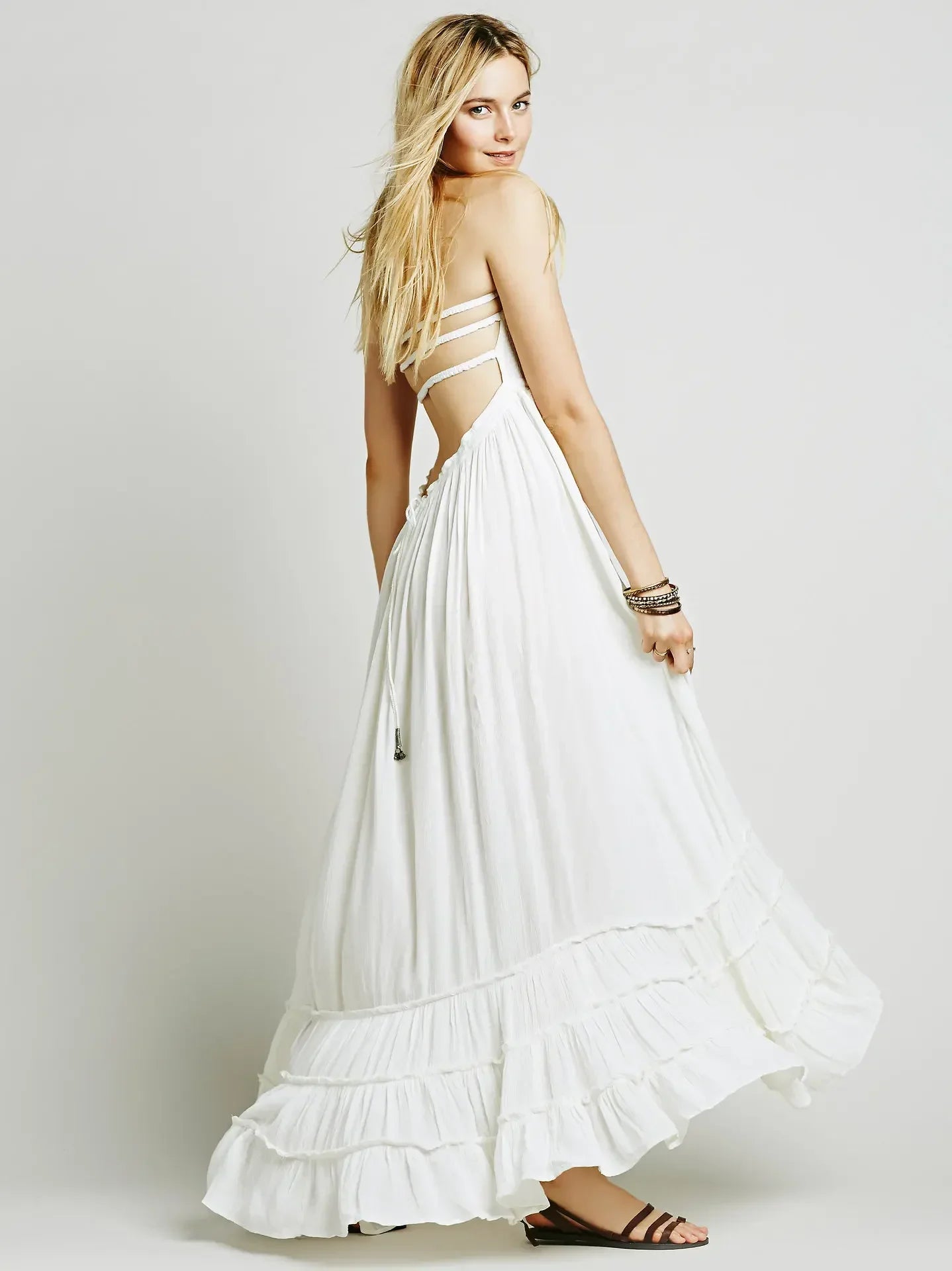 Bohemian People Holiday Summer Long Backless Cotton Dress