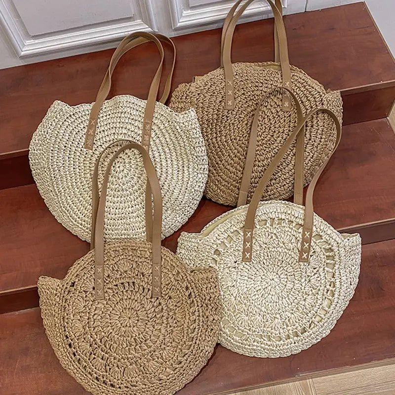 Round Straw Women Vacation Woven Beach Shoulder Bag