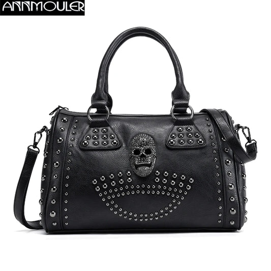 Luxury Pu Leather Boston Black Skull Handbag