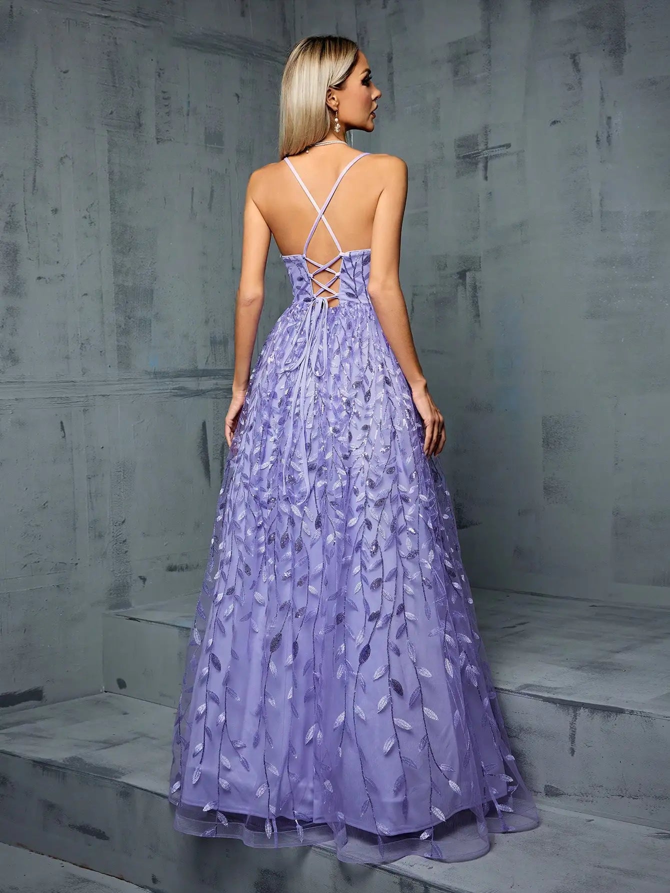 Sequin splicing Cross Band Long dress