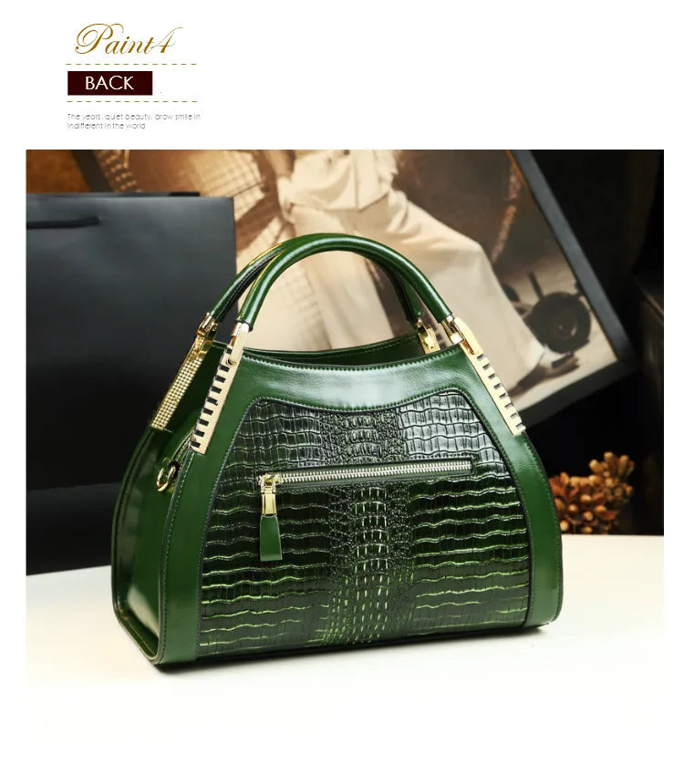 Genuine leather crocodile pattern multi-layer large bag