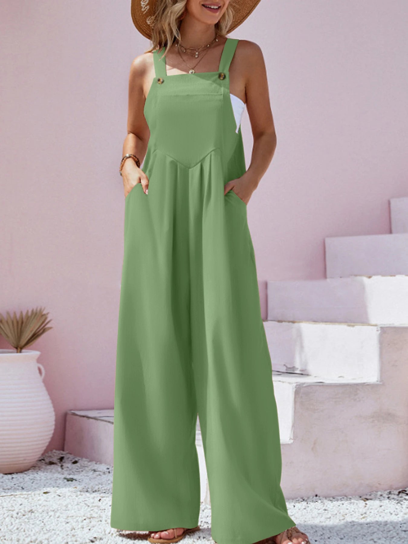 Solid Color Wide Leg Jumpsuit