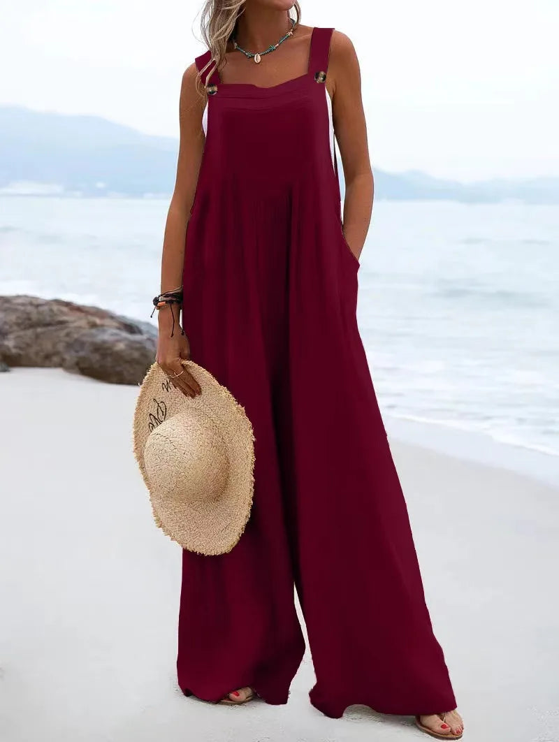 Solid Color Wide Leg Jumpsuit