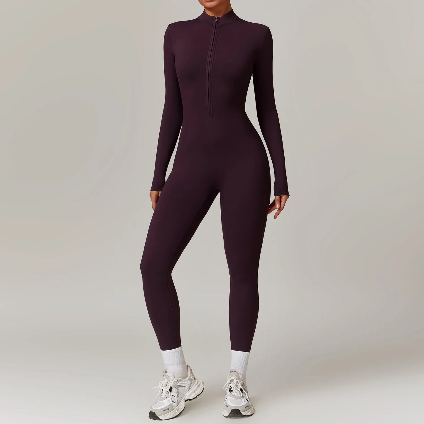 Winter zipper nude tight yoga jumpsuit