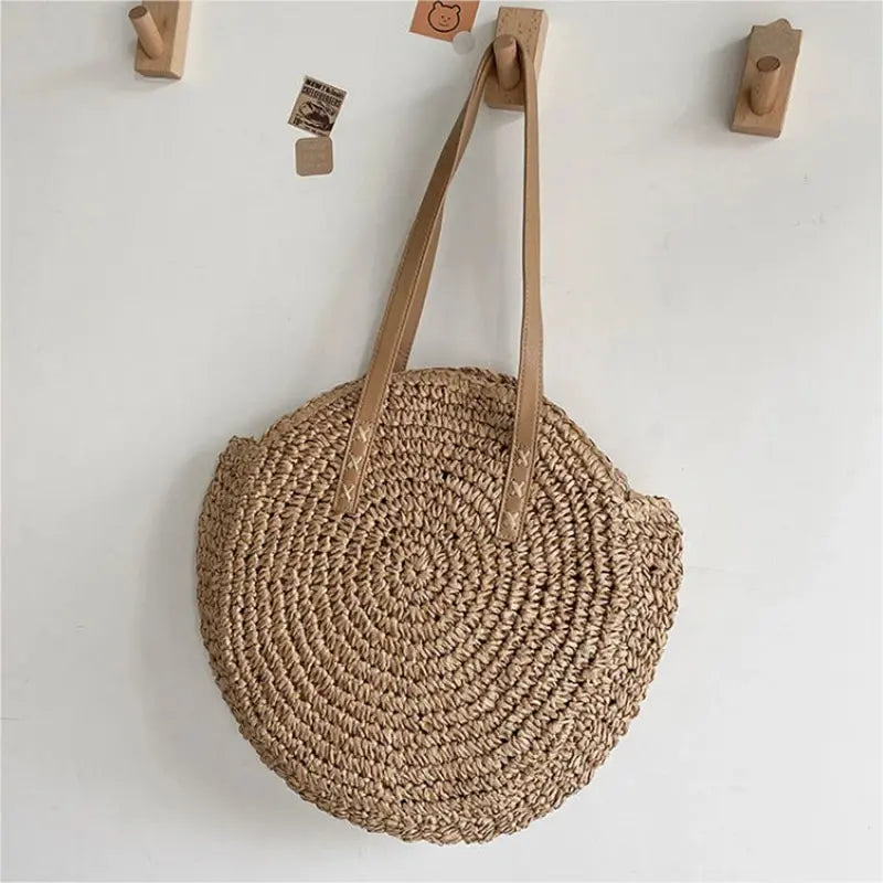 Round Straw Women Vacation Woven Beach Shoulder Bag