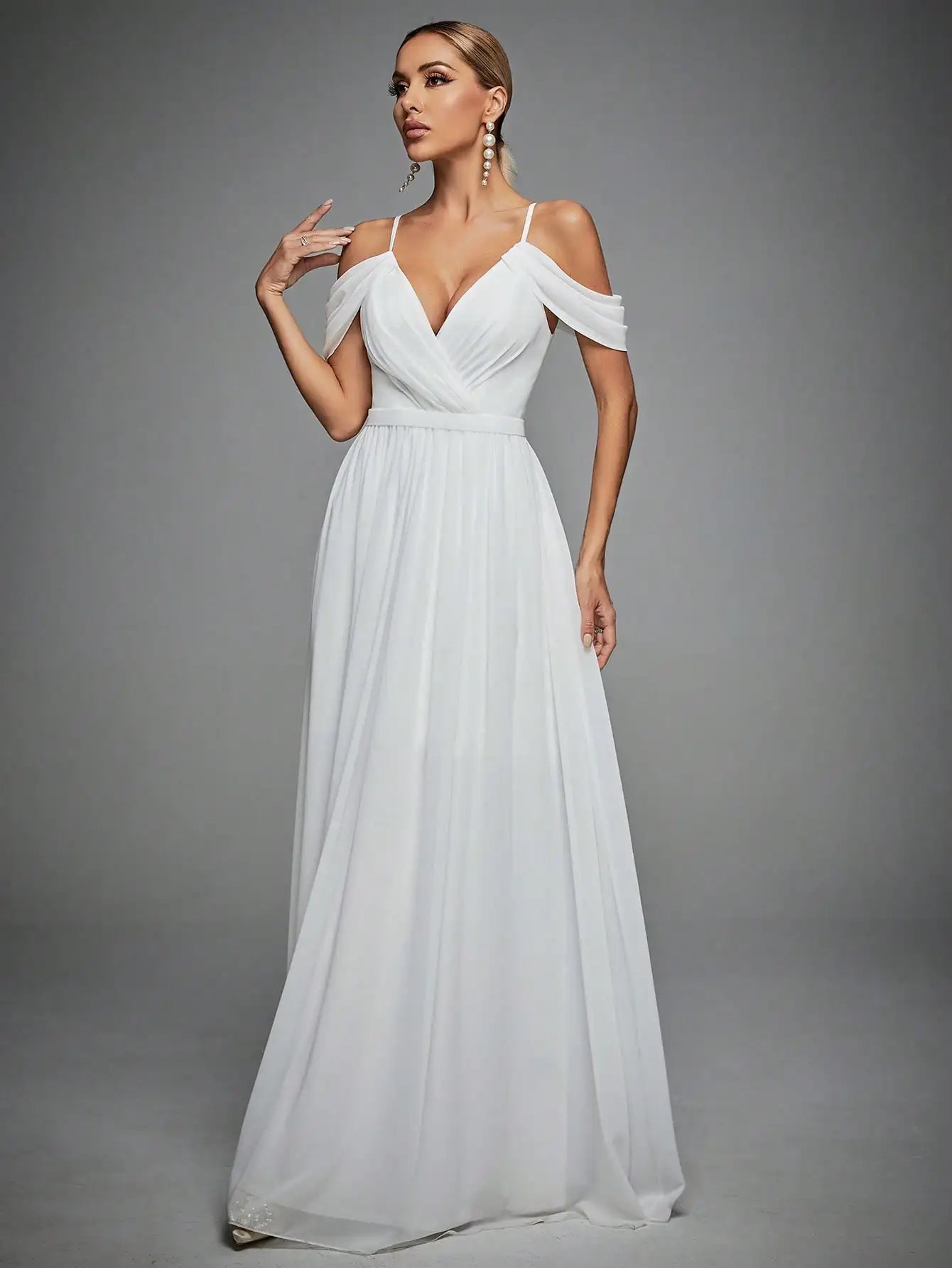 Cross Drop sleeves chiffon full swing Evening gown