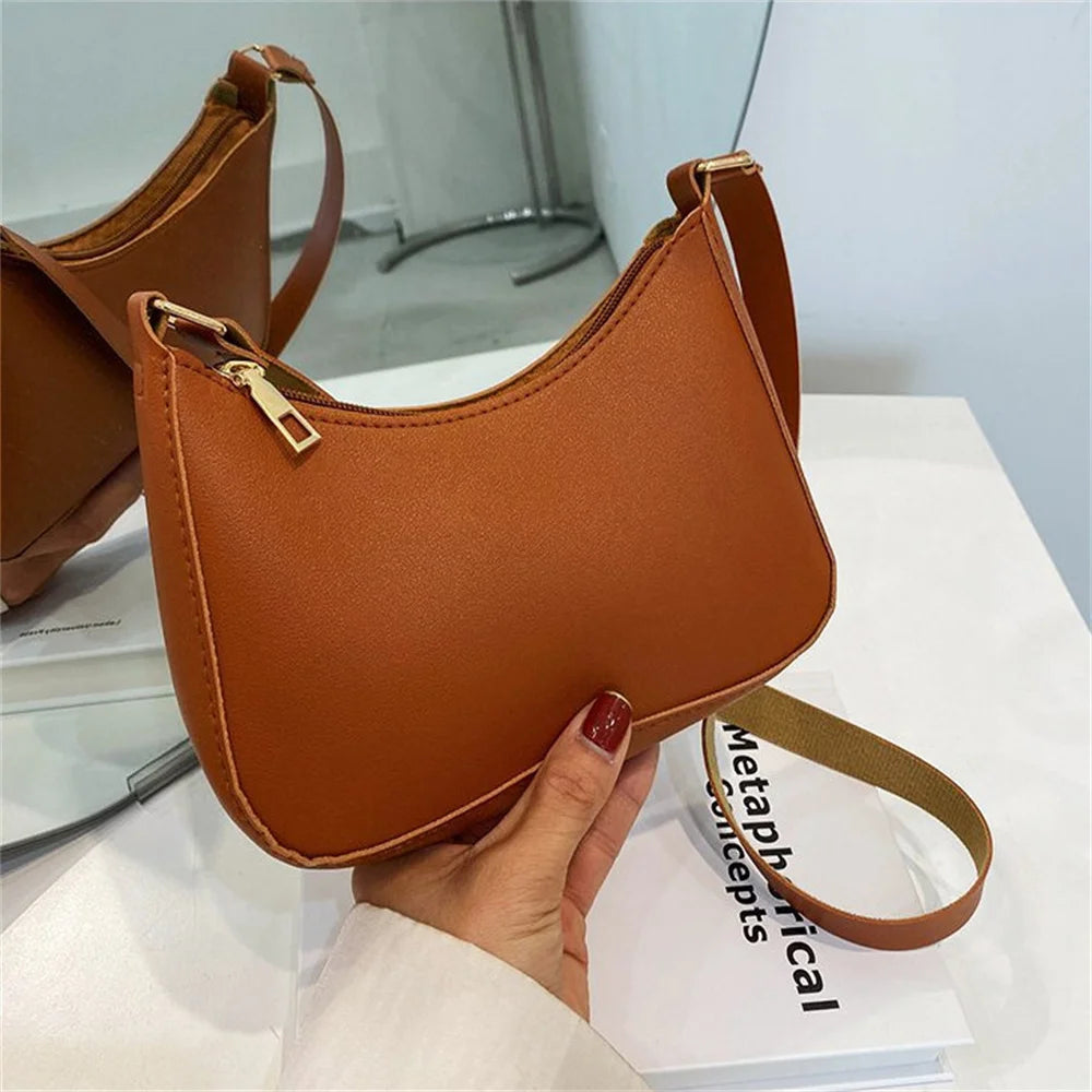 Retro Solid Color PU Leather Underarm Bag