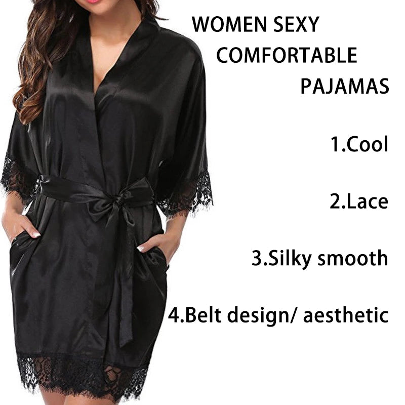 Women Iace Silk Pajamas Robes