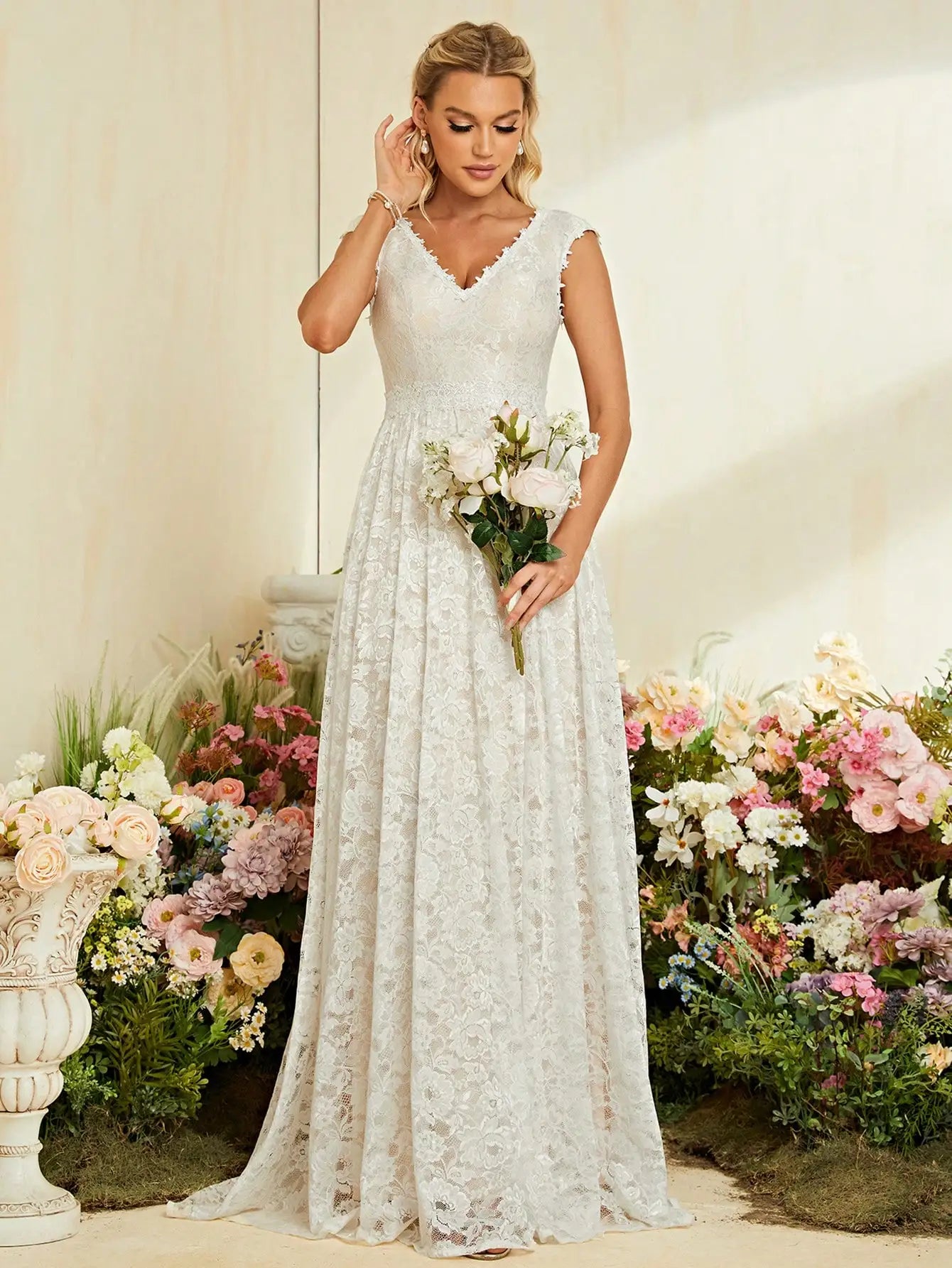 Sequin lace lace swing Evening gown