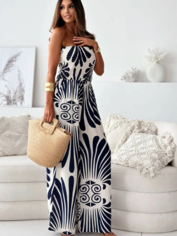 Elegant Women Printed Strapless Jumpsuit