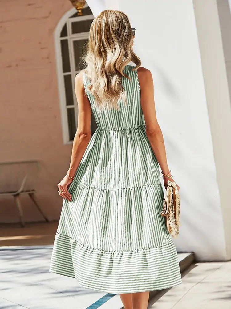 Vintage Boho Summer Striped Shirt Dress