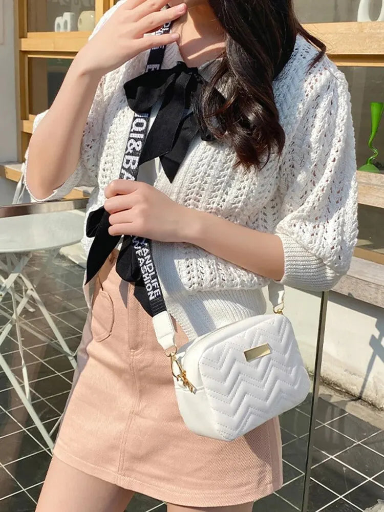 Wave Embroidery Shoulder Strap Crossbody Bag