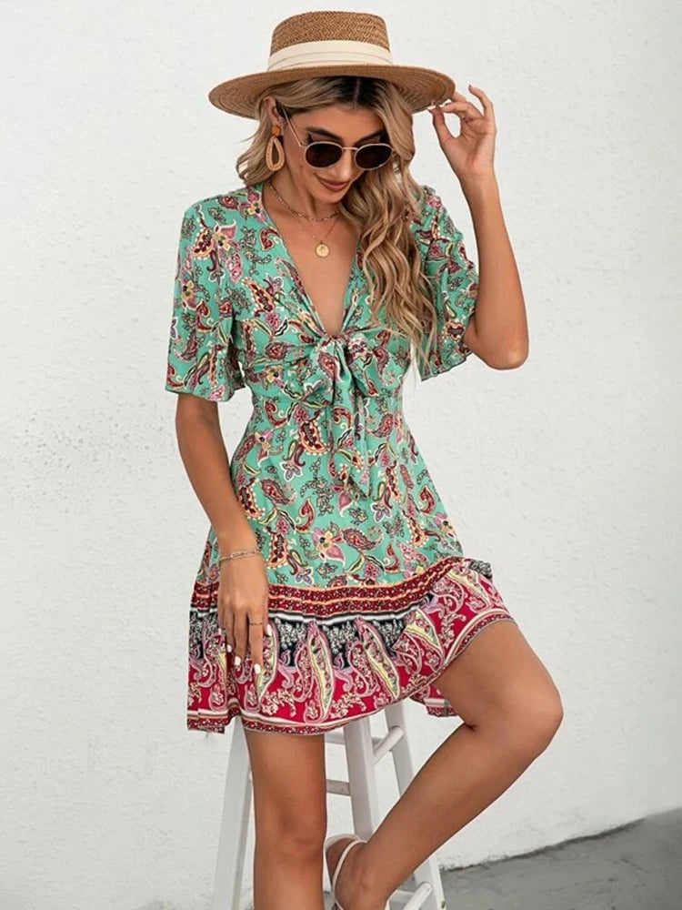 Boho Flounce Sleeves Chic Mini Dress