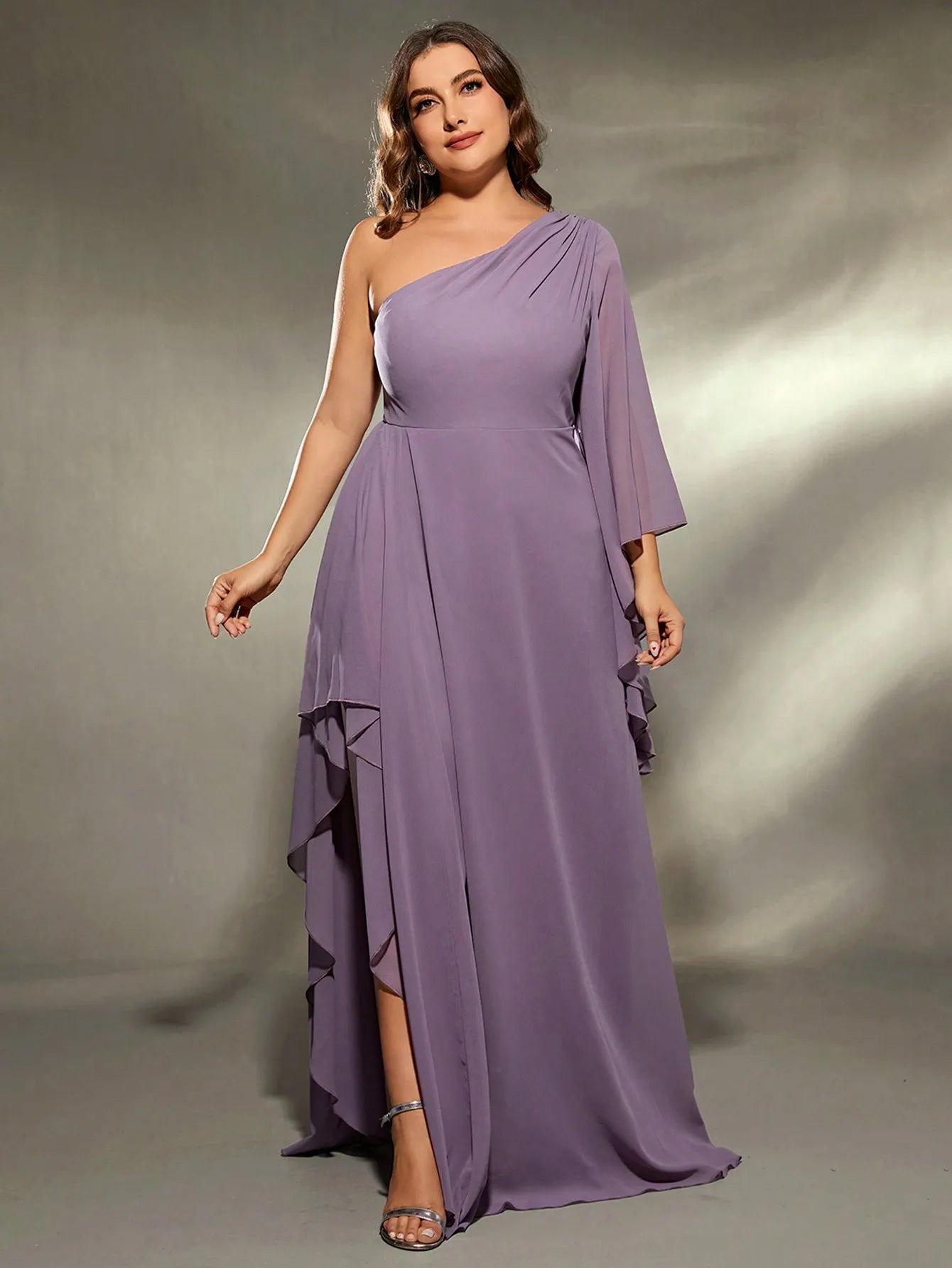 Plus size One shoulder chiffon long dress