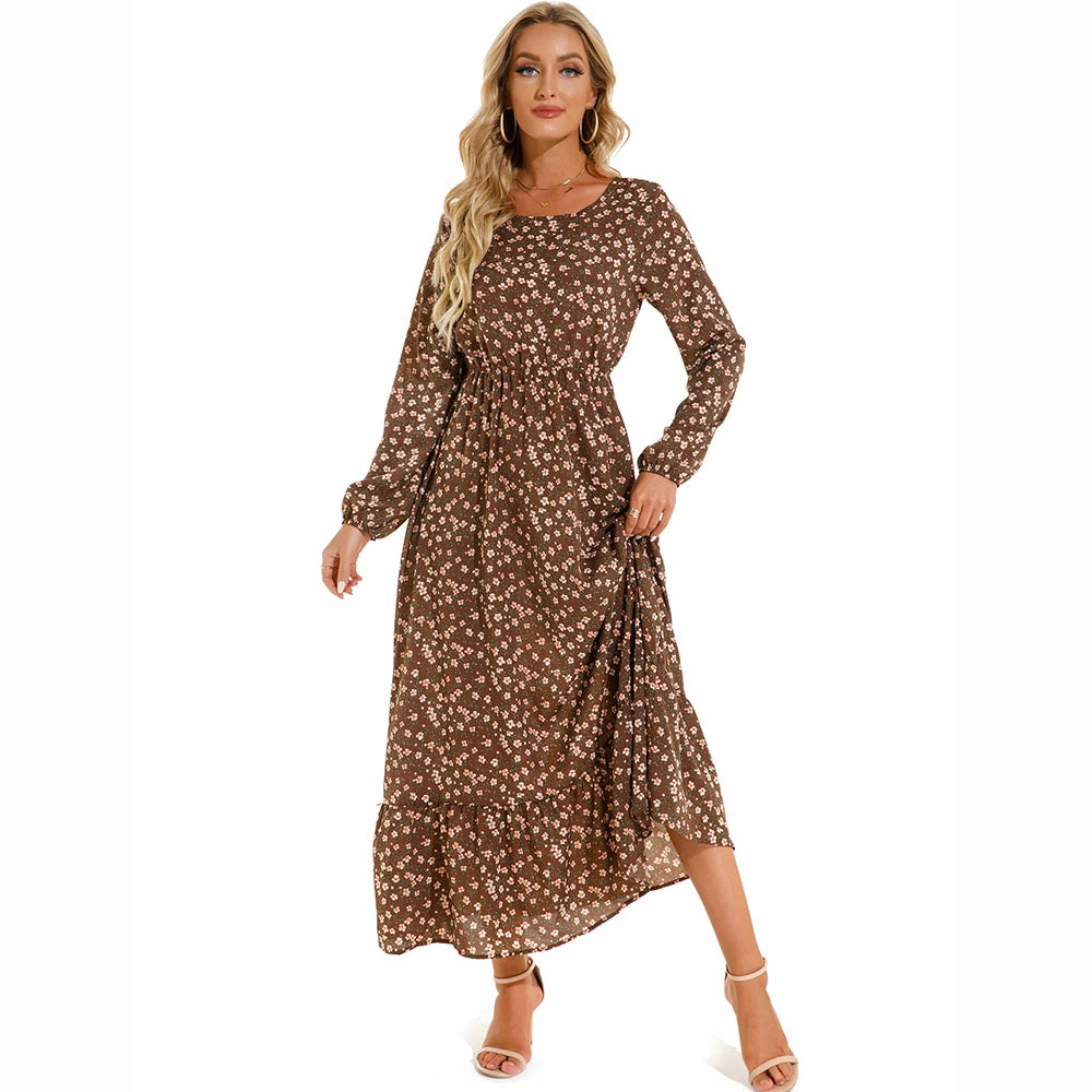 Bohemian Women Maxi Long Sleeve High Waist Beach Dress