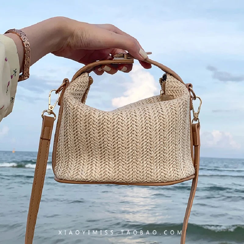 Trendy Woven Bucket Crossbody Bag