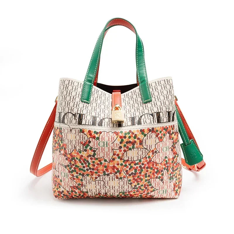 Exquisite Flower Printed Women's Leather Bag