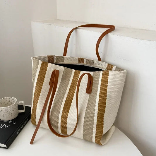 Stripe Designer Shoulder Crossbody Shopper Bag