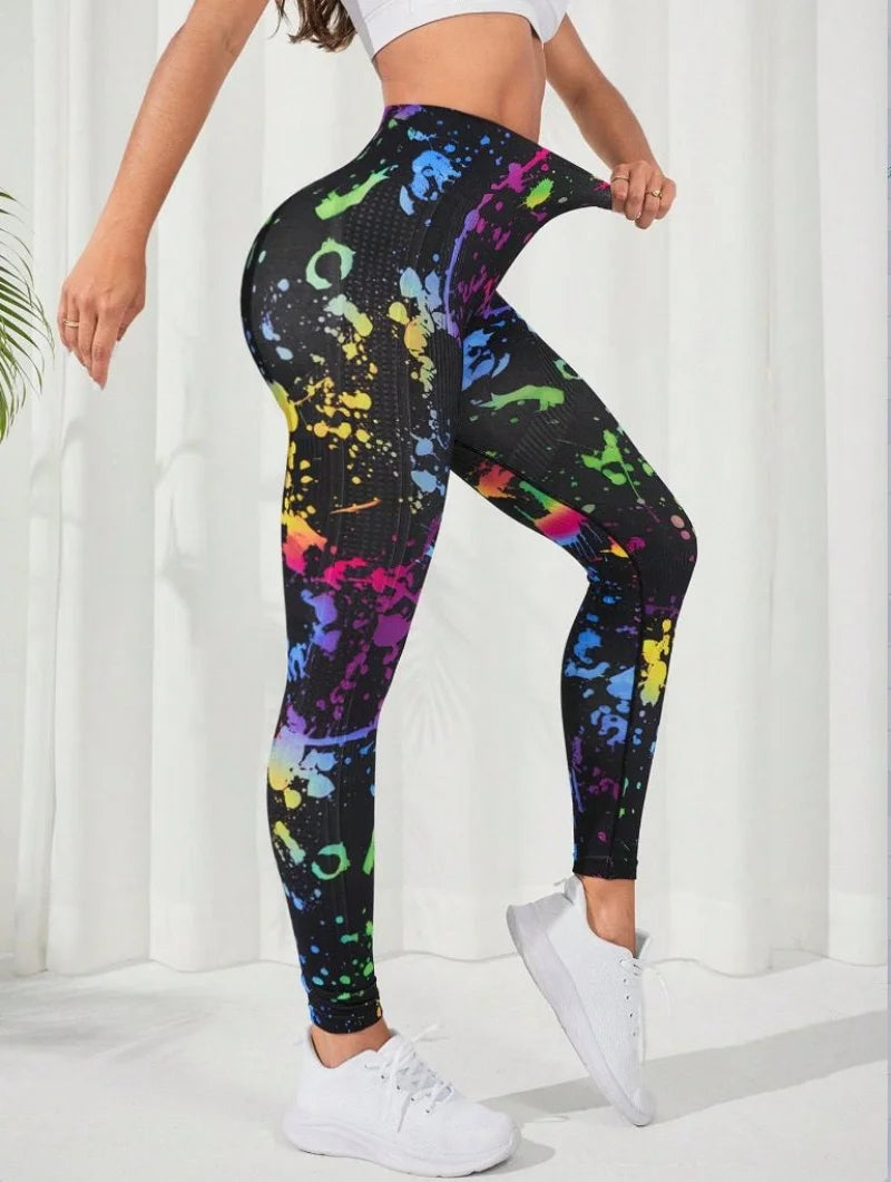 3D Print Tie Dye Sports Seamless  Leggings