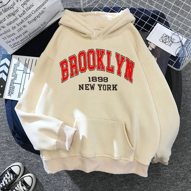Brooklyn Letter Print Hooded Sweater