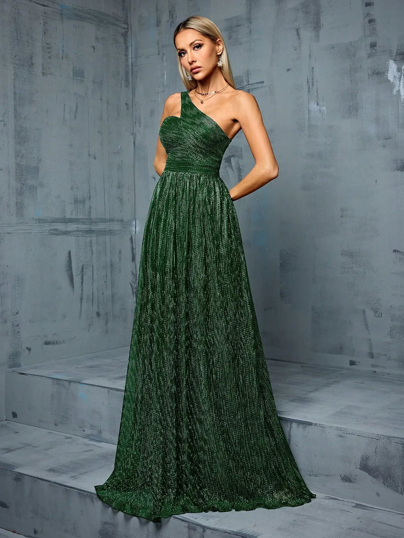 One shoulder Green Evening gown ball dress