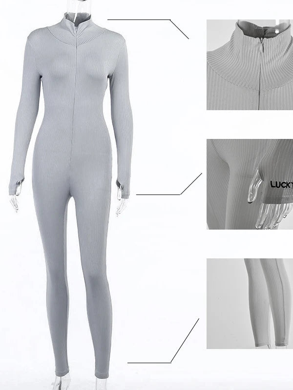 Ribbed Turtleneck Sport Jumpsuit