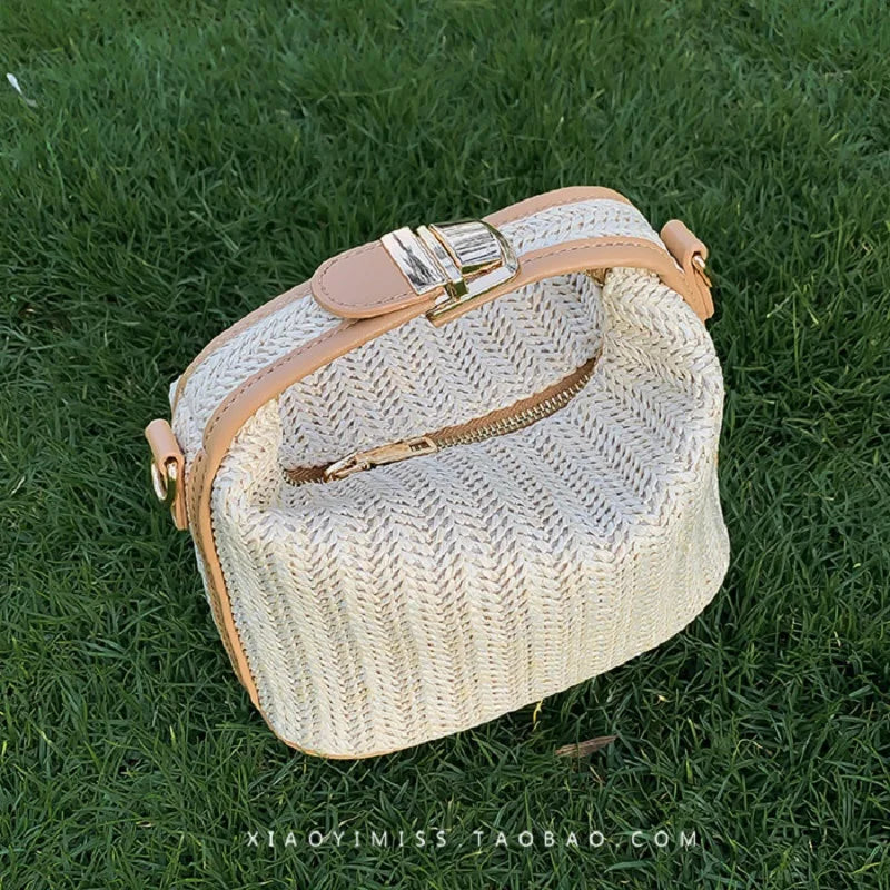 Trendy Woven Bucket Crossbody Bag