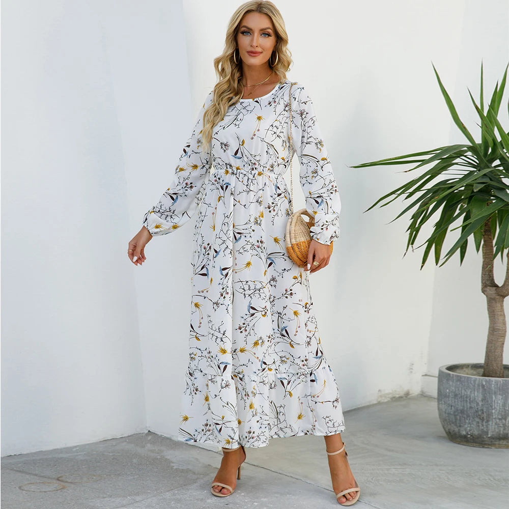 Bohemian Women Maxi Long Sleeve High Waist Beach Dress