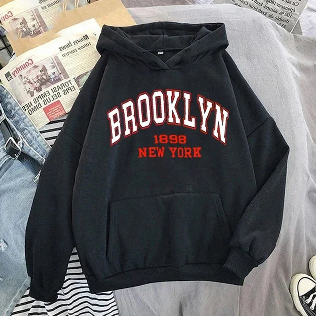 Brooklyn Letter Print Hooded Sweater