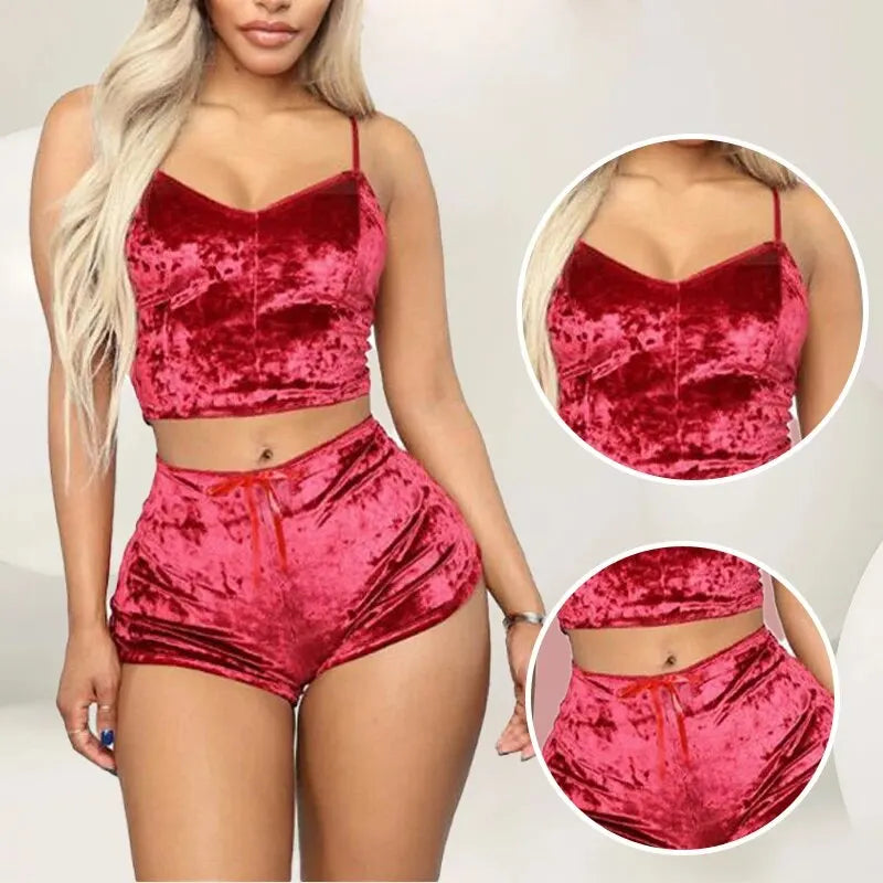 Strappy Velvet Pajama Set