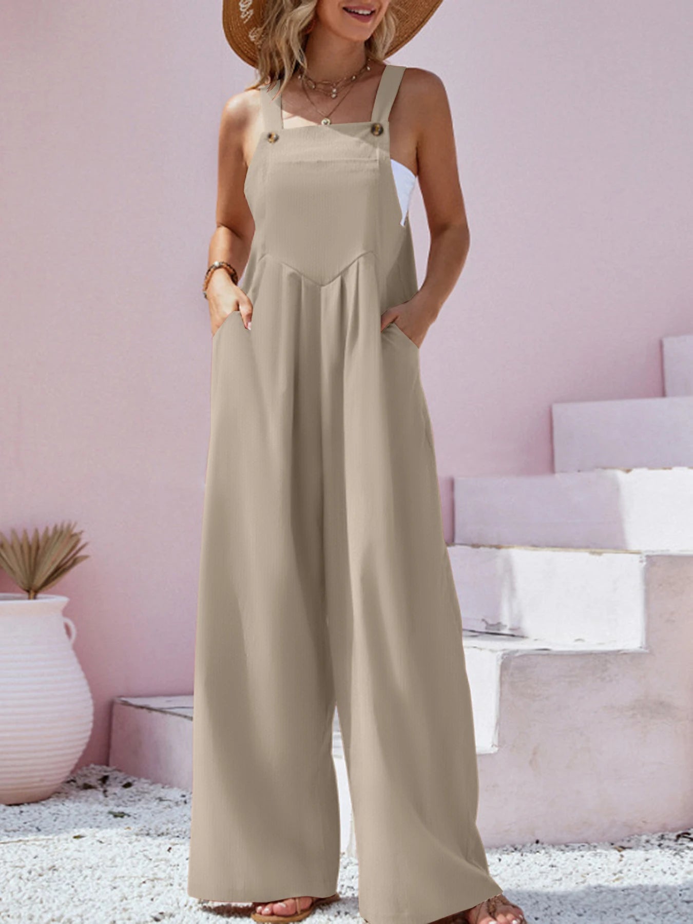 Solid Color Wide Leg Jumpsuit