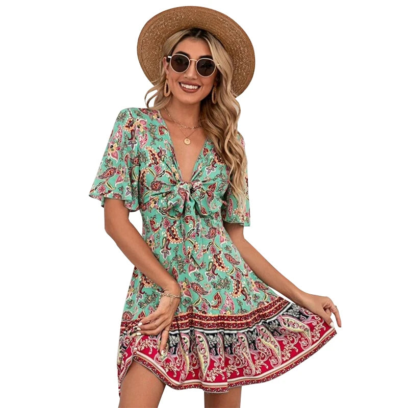 Boho Flounce Sleeves Chic Mini Dress