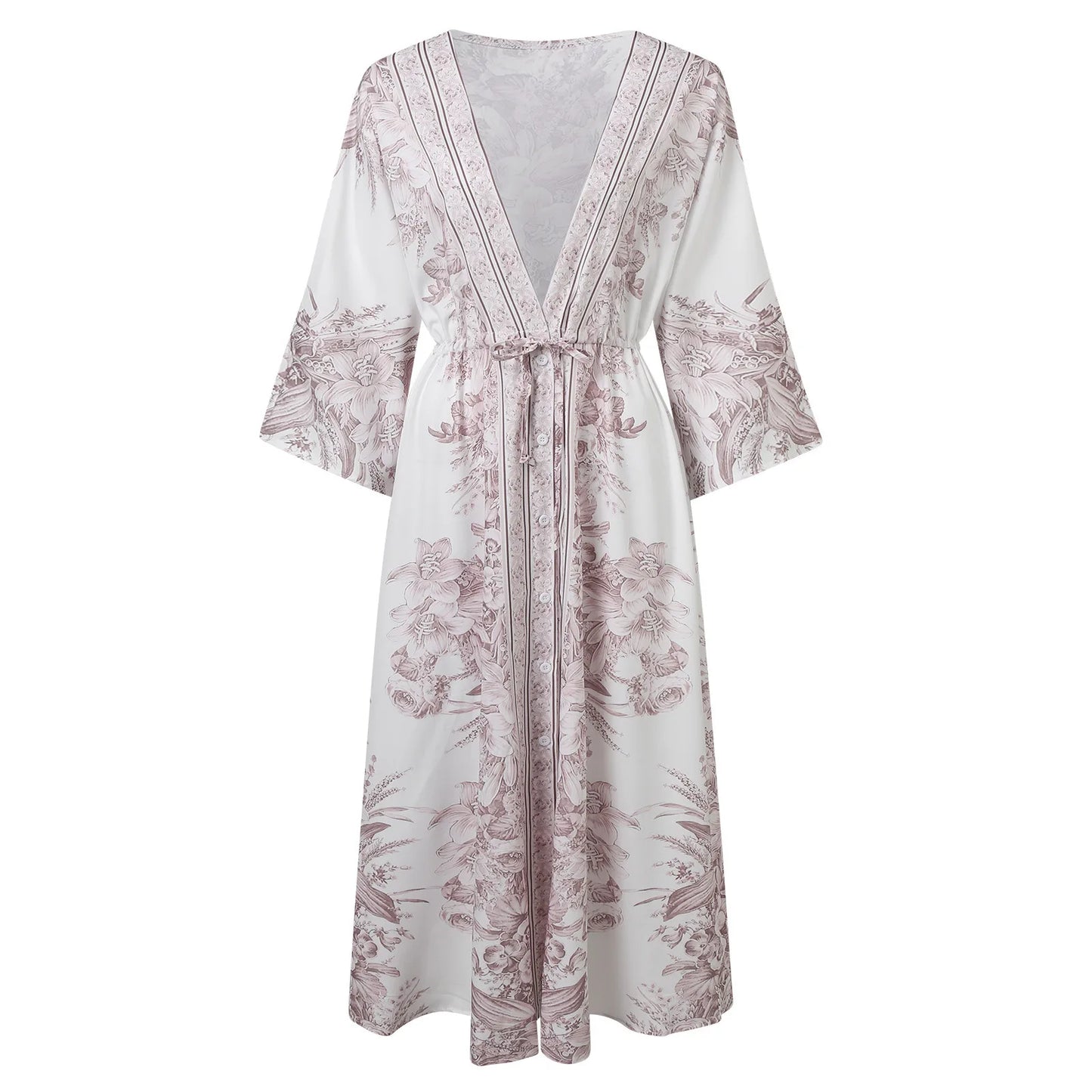 Japanese Kimono Lace-Up Robe Summer Sundress Holiday Beach Dress