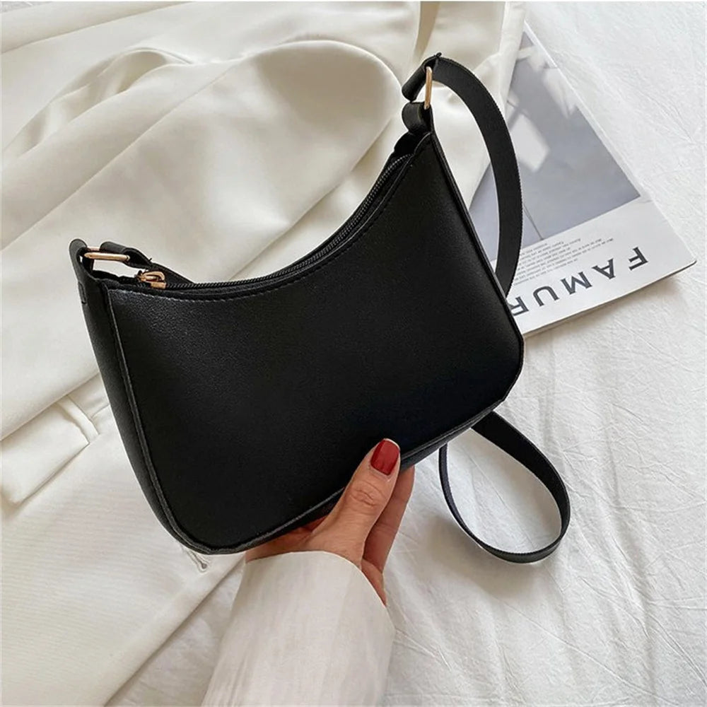 Retro Solid Color PU Leather Underarm Bag