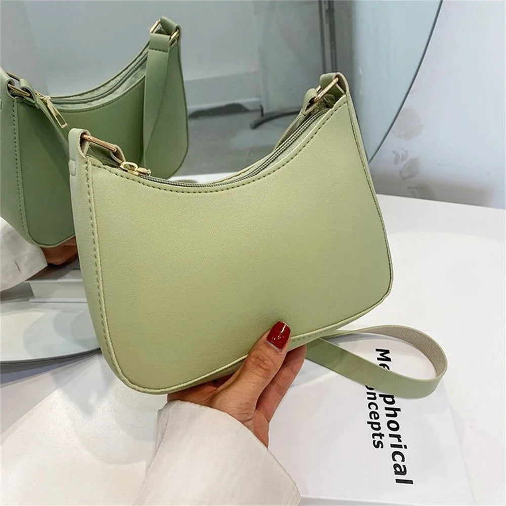 Retro Solid Color PU Leather Underarm Bag