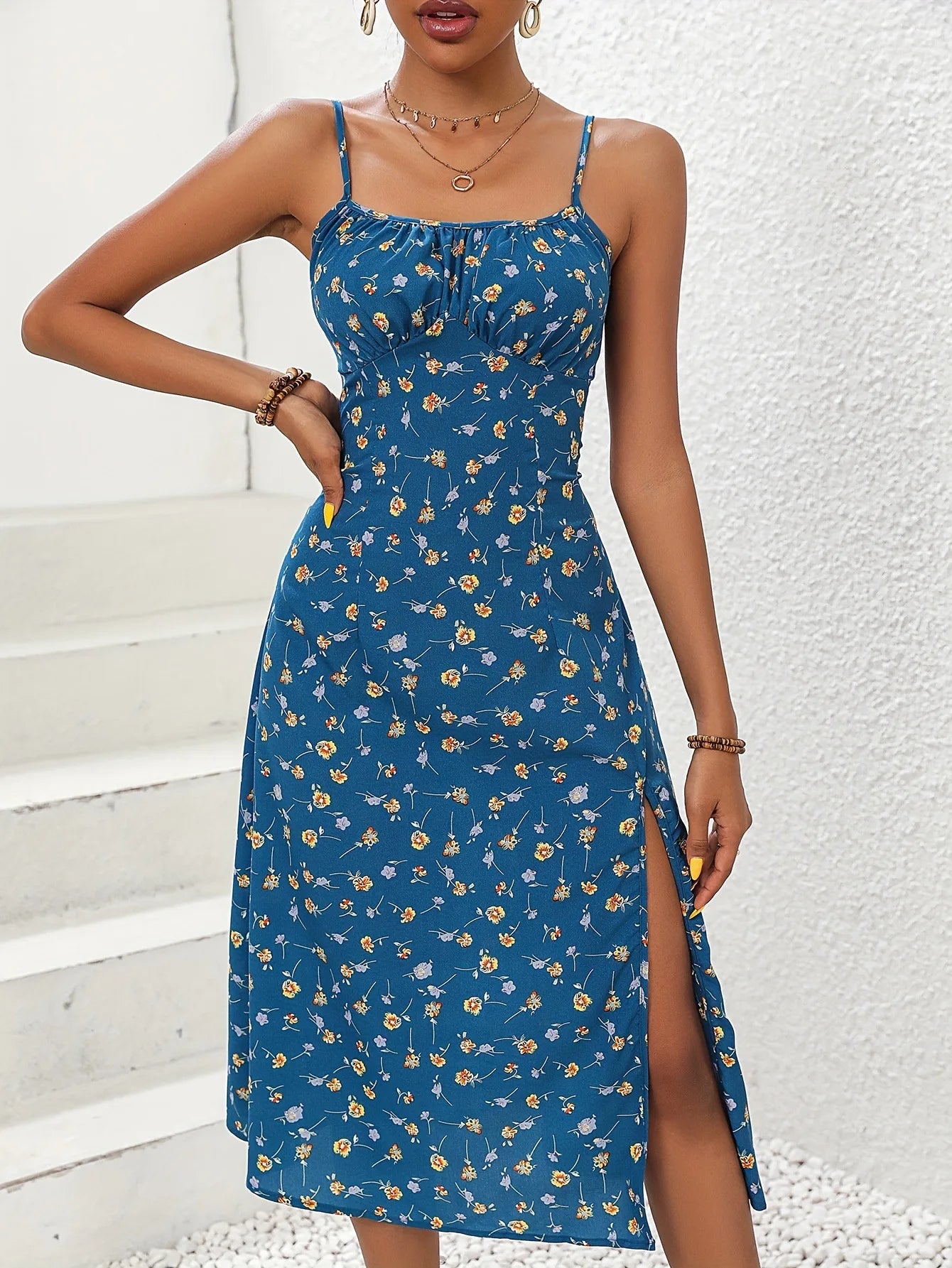 Spaghetti Straps Polka Dot Print Dress