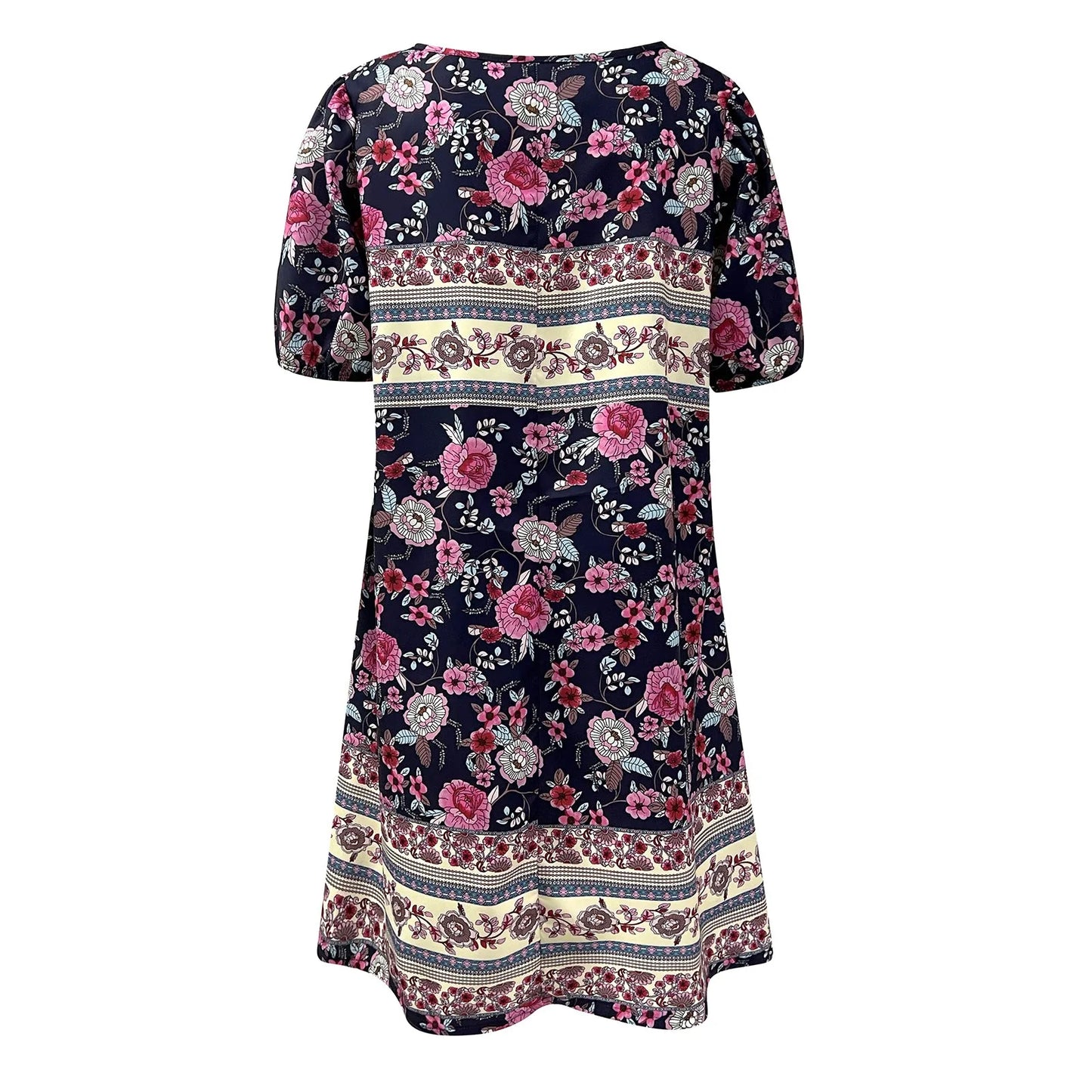 Womens Boho Floral Print Tie Up Dress